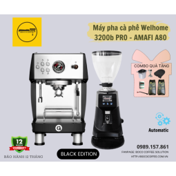 COMBO MÁY PHA CÀ PHÊ GEMILAI 3200B PRO - AMALFI A80 BLACK EDITON 