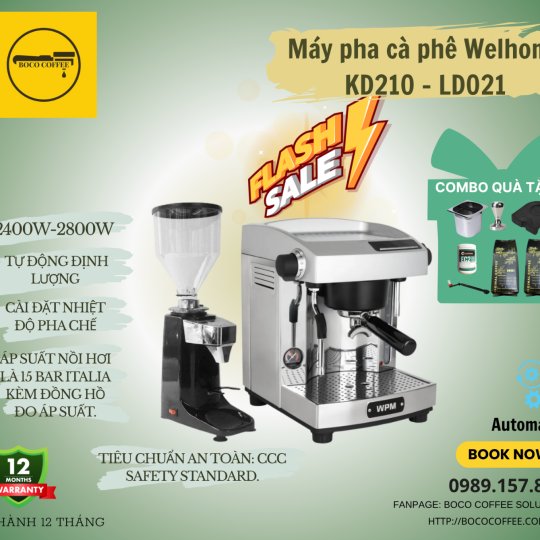 COMBO Máy Pha Cà Phê Espresso WELHOME KD210 WPM - MÁY XAY TỰ ĐỘNG LD021