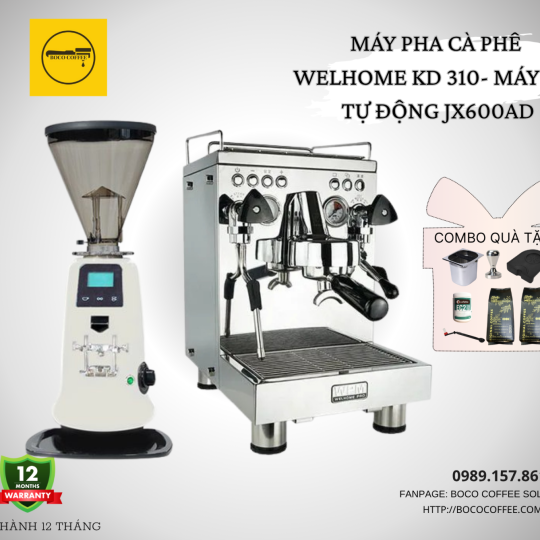 COMBO Máy Pha Cà Phê Espresso WELHOME 310 WPM - MÁY XAY TỰ ĐỘNG JX600AD 
