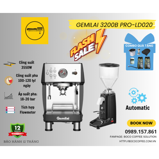 COMBO MÁY PHA CÀ PHÊ GEMILAI 3200 PRO - LD020