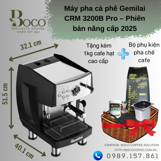 COMBO MÁY PHA CÀ PHÊ GEMILAI 3200B PRO - AMALFI A80 WHITE EDITON 