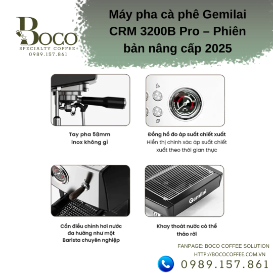 COMBO MÁY PHA CÀ PHÊ GEMILAI 3200B PRO - AMALFI A80 WHITE EDITON 