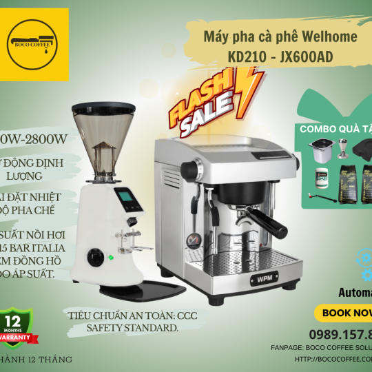 COMBO Máy Pha Cà Phê Espresso WELHOME KD210 WPM - MÁY XAY TỰ ĐỘNG JX600AD