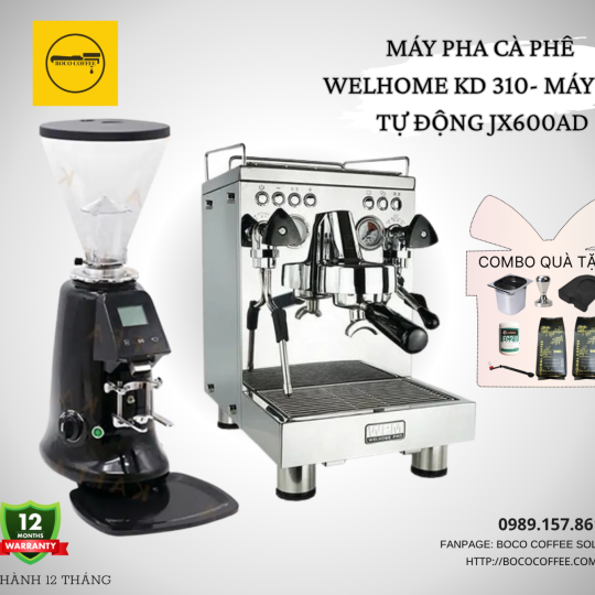 COMBO Máy Pha Cà Phê Espresso WELHOME 310 WPM - MÁY XAY TỰ ĐỘNG JX600AD 